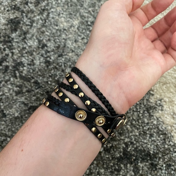 Leopard Black and Gold Wrap Braided Studded Watch - Picture 3 of 3